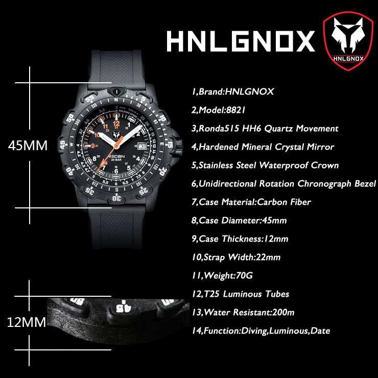 Hnlgnox relógios piloto mascul - Rubber Strap Diver avaliação e preço