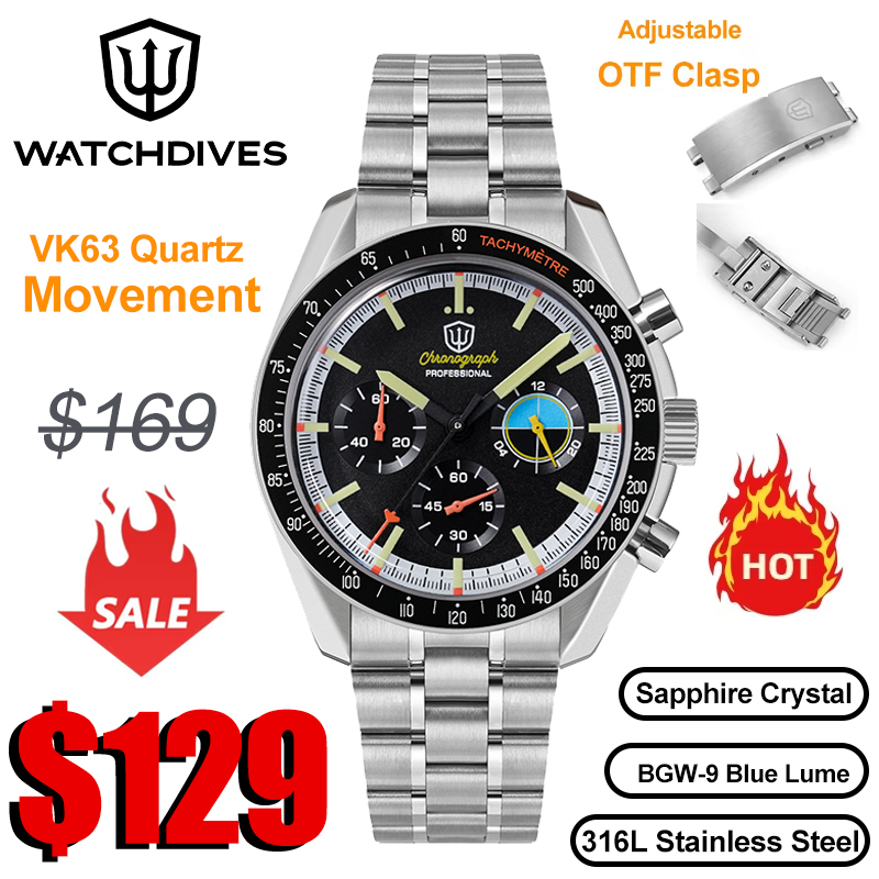 Watchdives WD1863 39mm VK63 Re - Rolex Watch Submariner avaliação e preço